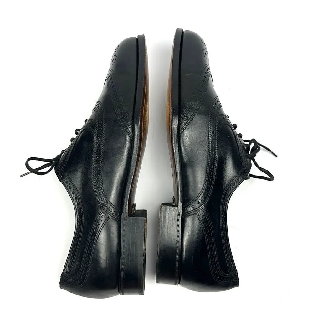 Bally Prestige Parawet Switzerland Leather Cap Toe Oxfords Black Wing Tips Shoes